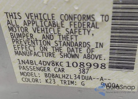 2019 Nissan Altima 2.5 Sv из США, поврежденный, VIN 1N4BL4DV8KC108998